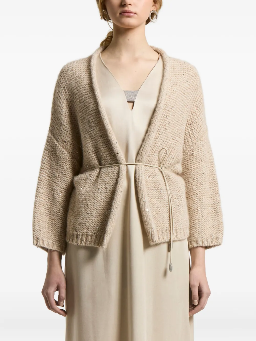 

Кардиган с поясом и пайетками Peserico, бежевый