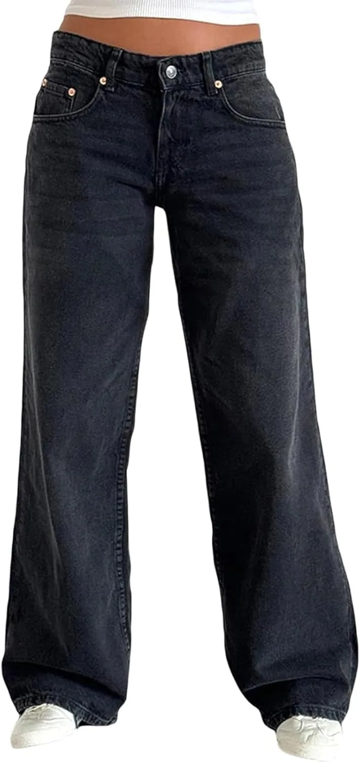 

Джинсы wide leg для женщин washed low rise straight leg KAJXZ