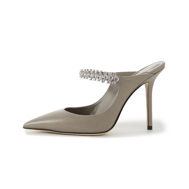 Закрытые тапочки на каблуке 10 см женские серо-бежевые Jimmy Choo