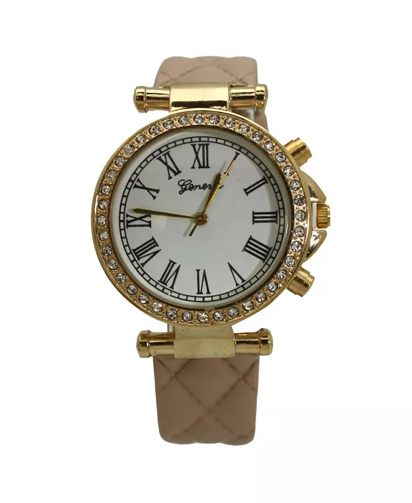 

Часы с бежевым стеганым кожаным ремешком и золотыми деталями Olivia Pratt, beige