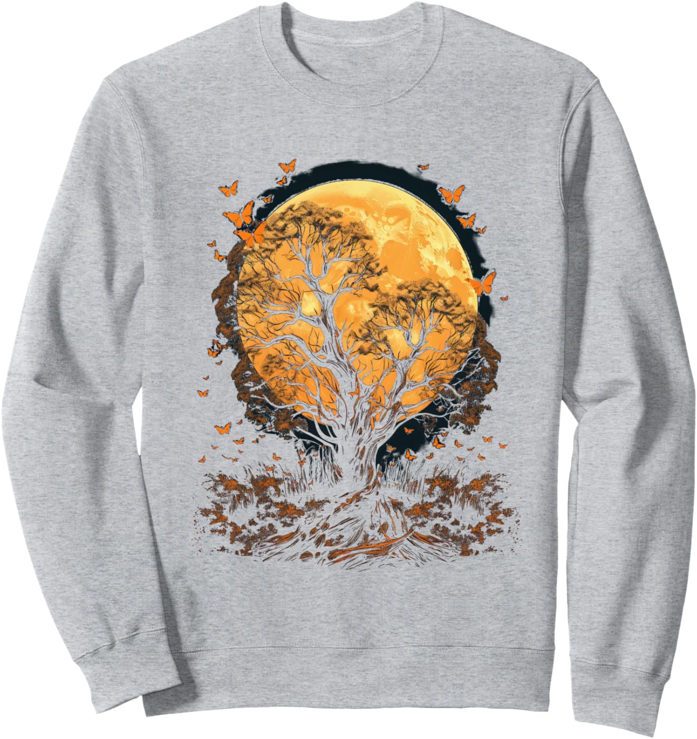 

Осенняя толстовка с изображением осенних листьев, дерева и бабочки Autumn Design With Butterflies And Trees, серый