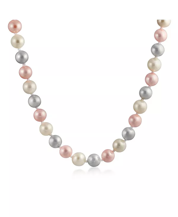 

Классическое гладкое ожерелье из искусственного жемчуга бледно-розового, белого, серого, трехцветного, связанного вручную, длиной 18 дюймов Bling Jewelry, pink