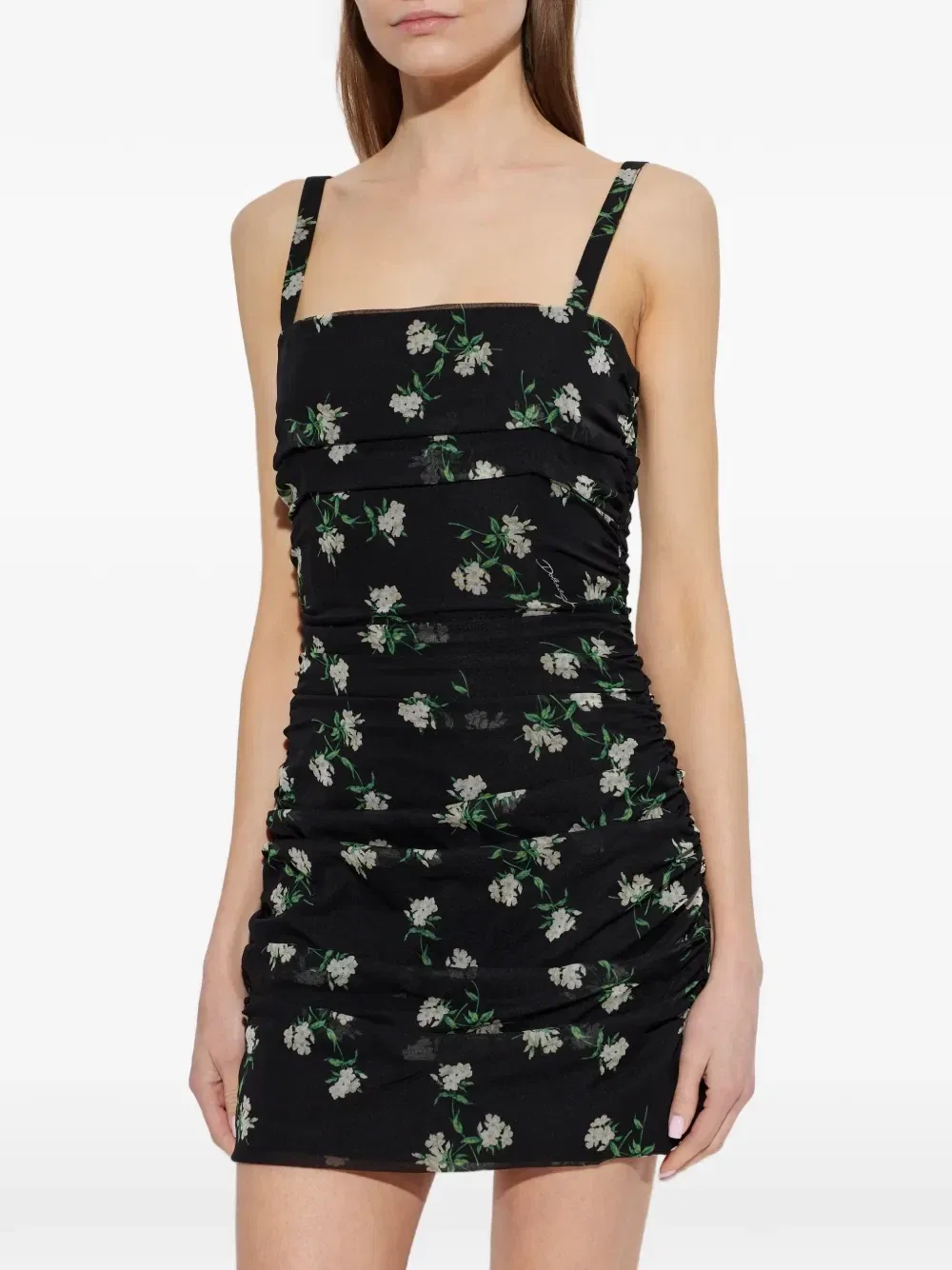 Платье с цветочным принтом и сборками DOLCE & GABBANA, черный — фото 3