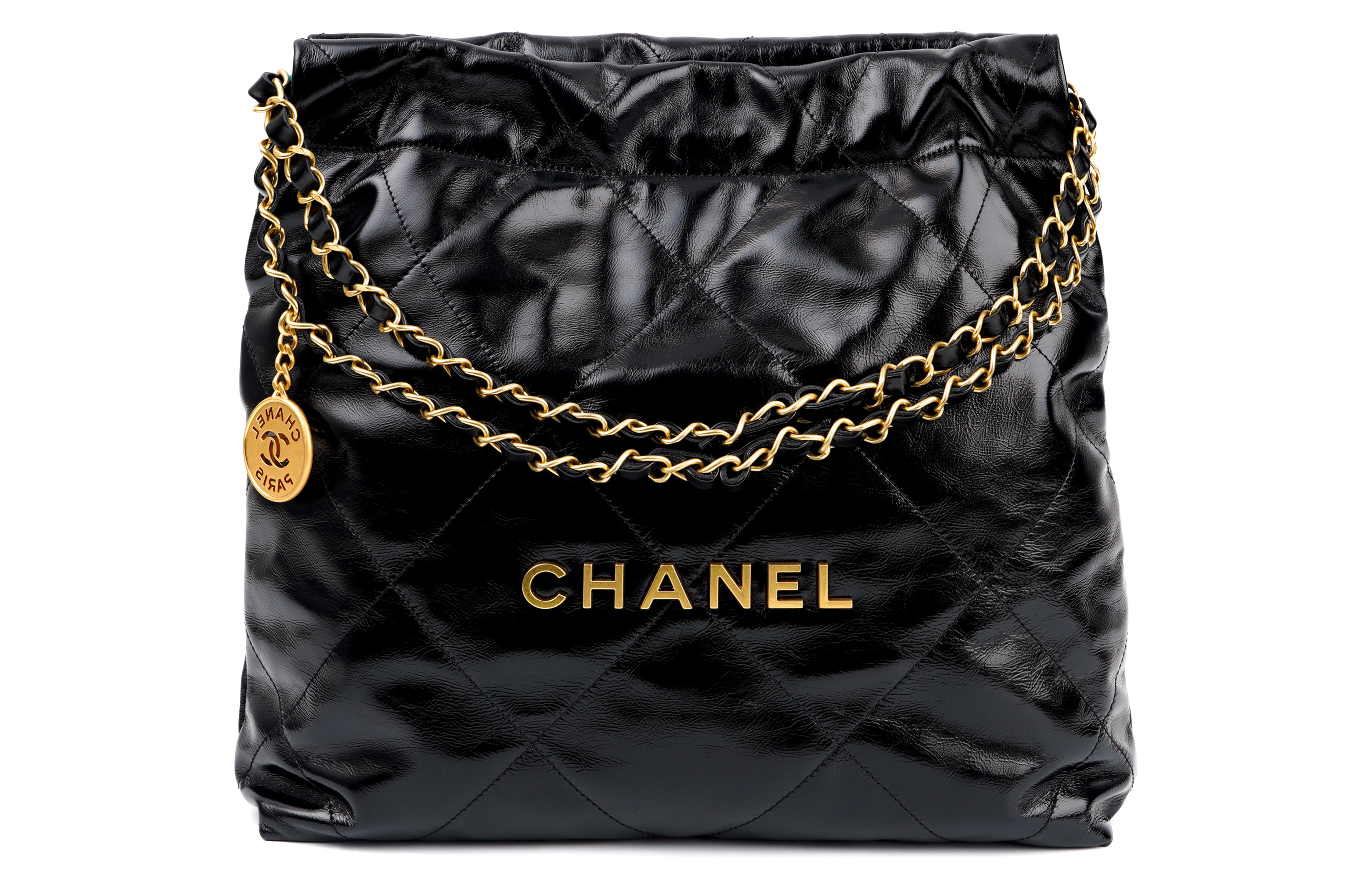 

Сумка 22 малая через плечо из глянцевой телячьей кожи черная CHANEL