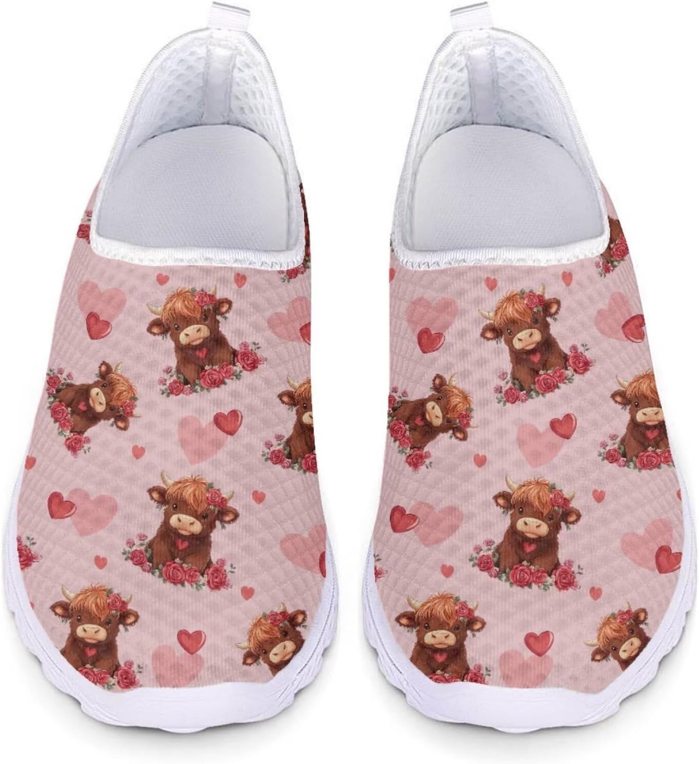 

Кроссовки Belidome с животным принтом на шнуровке для взрослых женщин и мужчин, легкие, дышащие и удобные, Highland Cow Valentines Heart