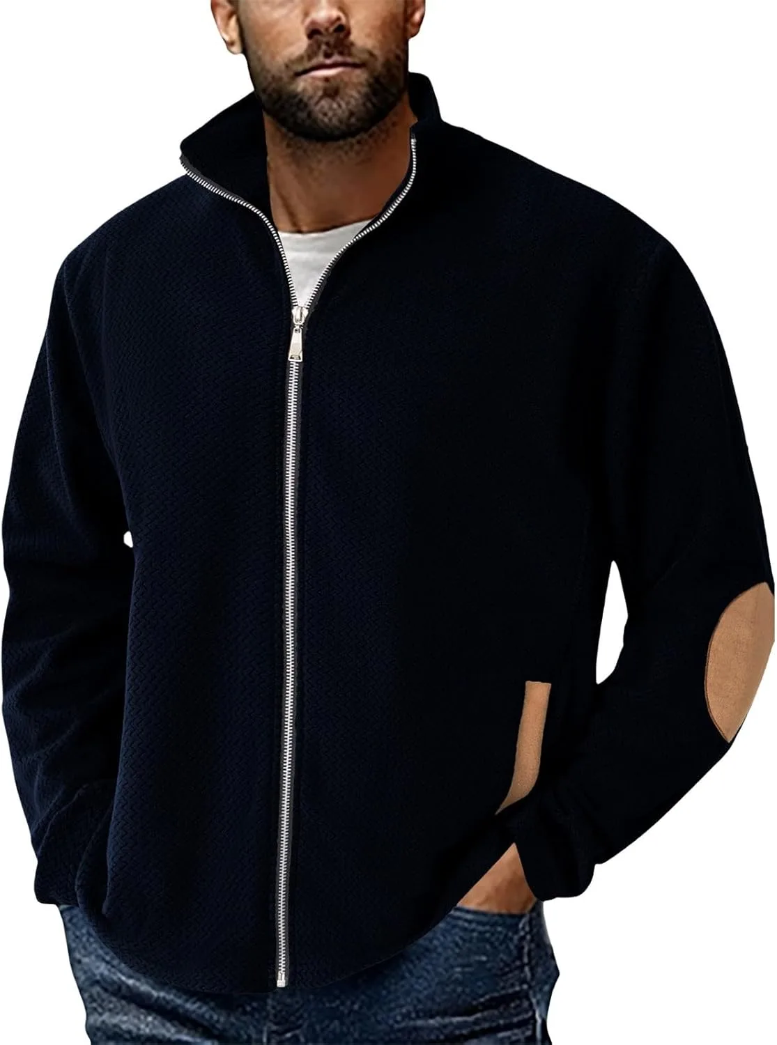 

Мужской кардиган на молнии Slim Fit с воротником стойкой и двумя карманами