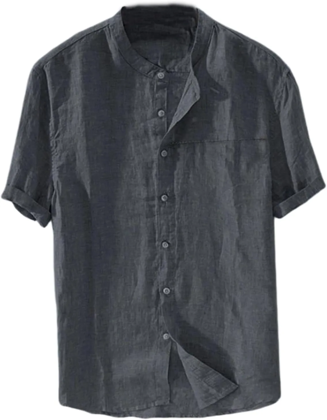 

Мужская льняная рубашка с коротким рукавом Casual Stand Collar Smoneyful