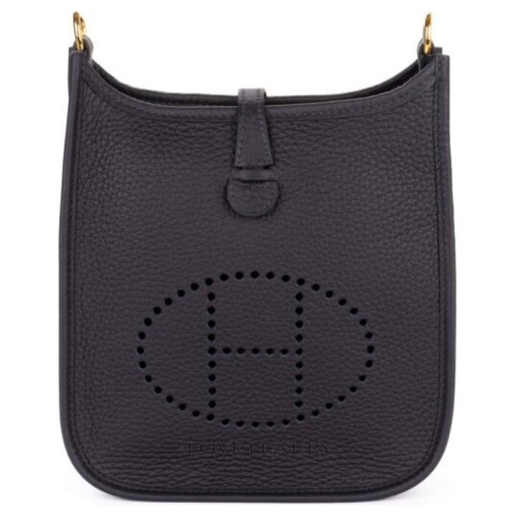 

Сумка плечевая Evelyne Clemence из кожи теленка мини женская Caban черная ткань HERMES