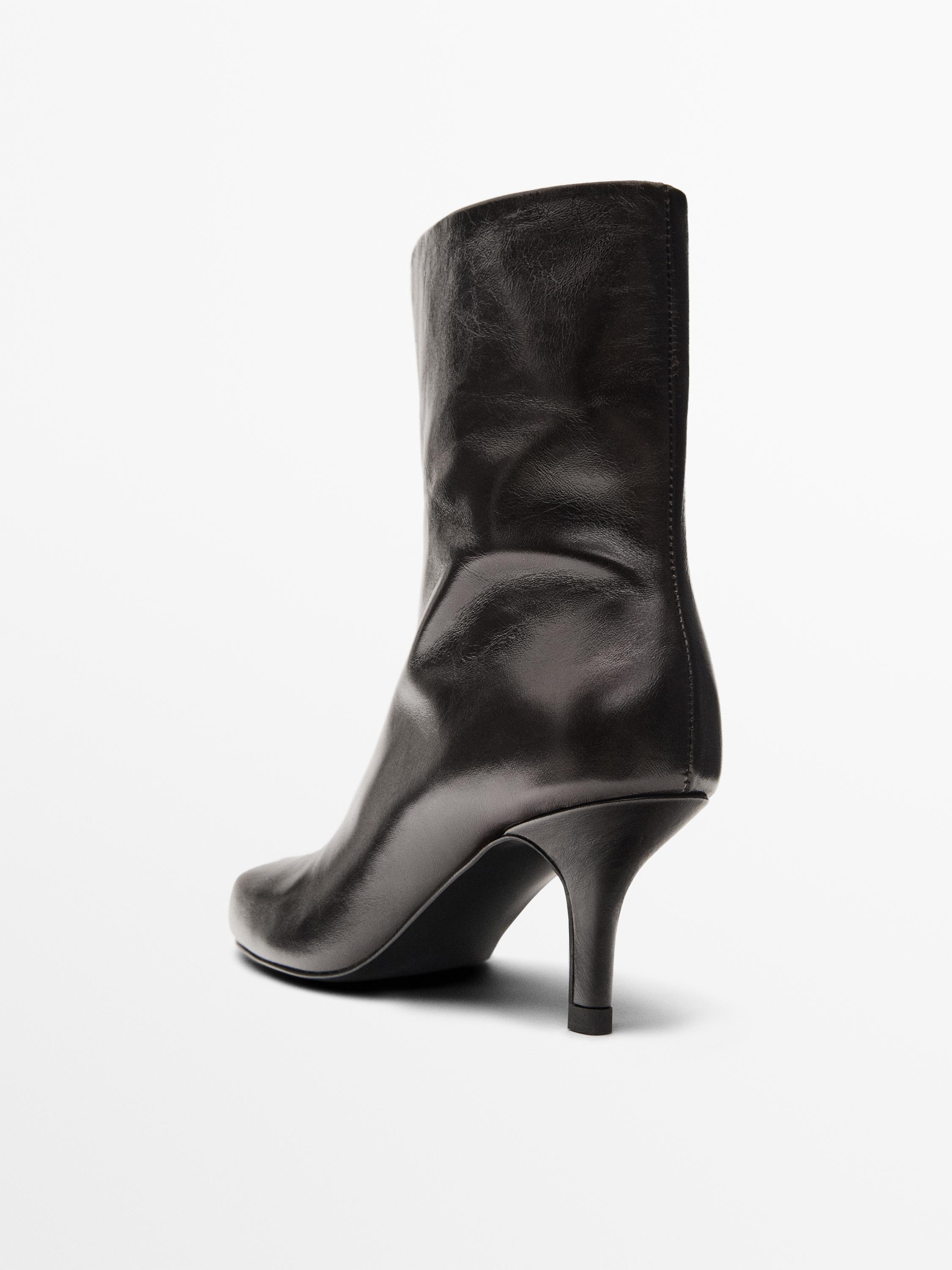 Ботильоны из блестящей кожи на высоком каблуке Massimo Dutti, коричневый — фото 4
