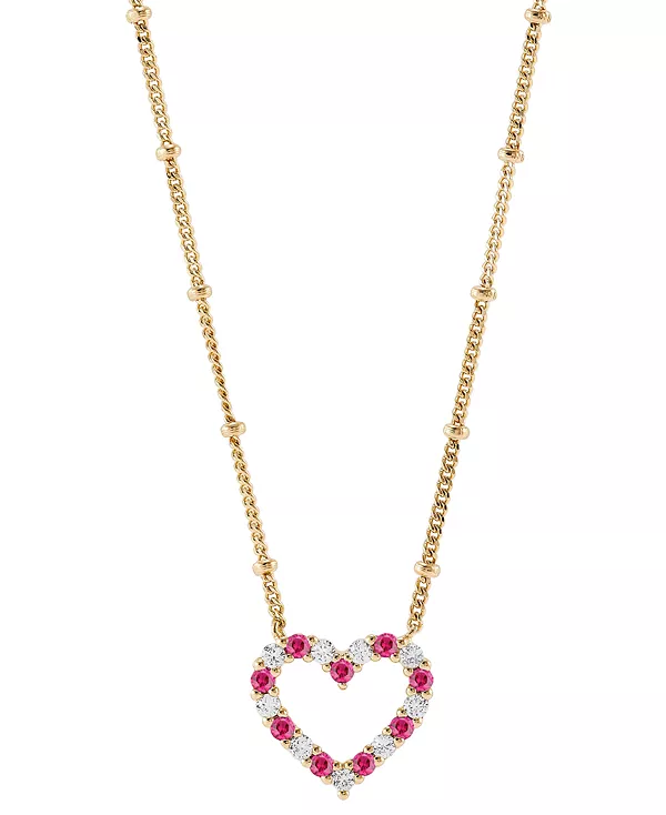 

Ожерелье с подвеской в форме сердца из выращенного в лаборатории рубина (1/4 карата, tw) и выращенного в лаборатории белого сапфира (1/4 карата, tw) из стерлингового серебра с 14-каратным золотом, длина 16 дюймов + удлинитель 2 дюйма Macy'S, rub...