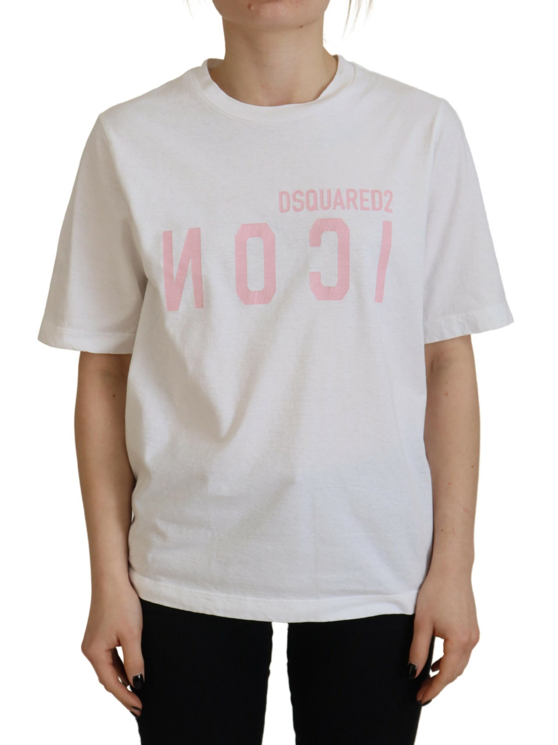 

Белая хлопковая блестящая футболка Icon East Tee с круглым вырезом Dsquared2