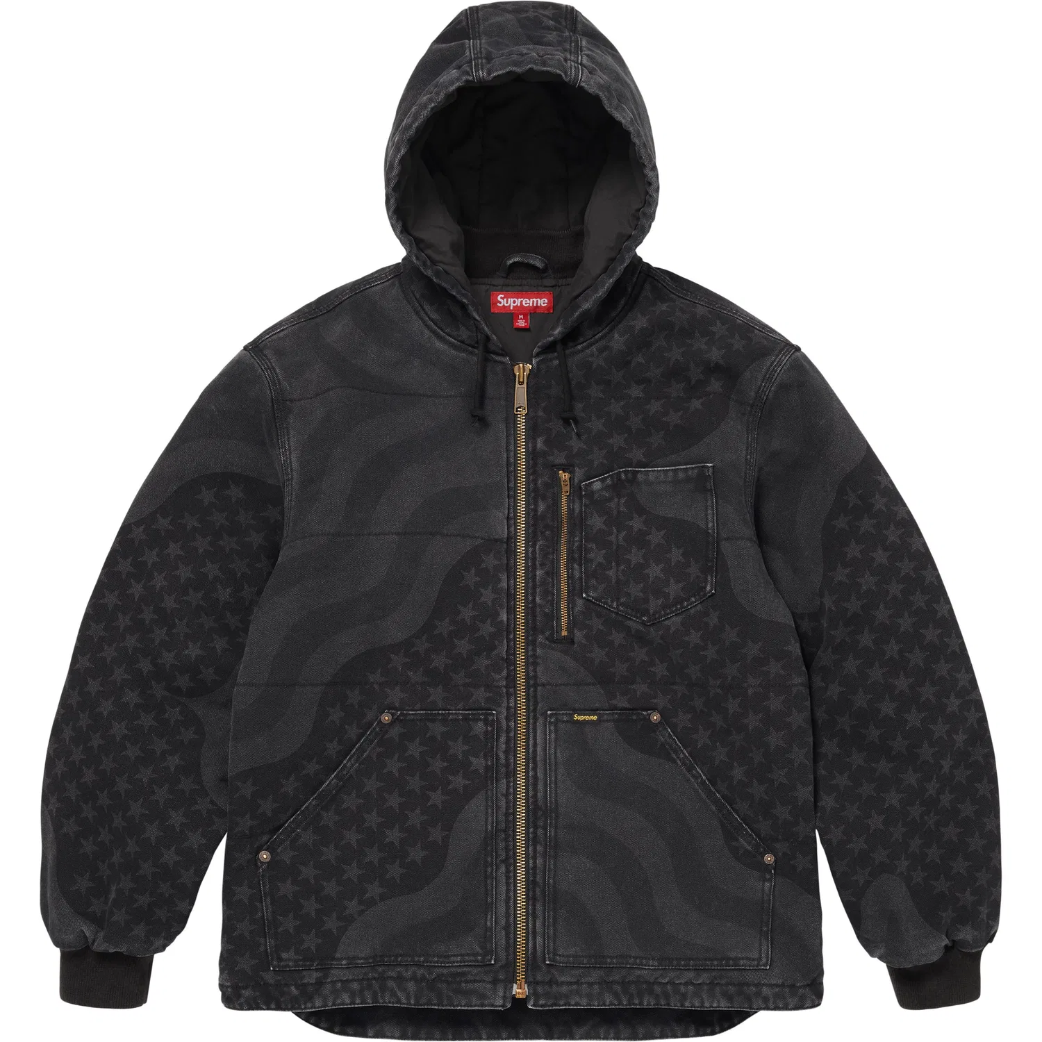Куртка рабочая стеганая с капюшоном Flag, SS26 WEEK5, унисекс Supreme, Black