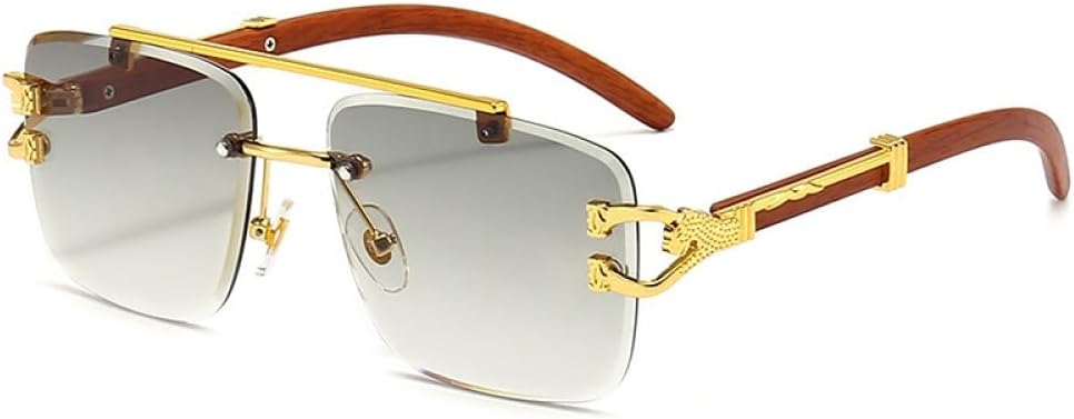 

Ретро-солнцезащитные очки квадратной формы без оправы для мужчин и женщин с защитой UV400, золотистая металлическая оправа под дерево, безрамочные линзы generic, Gold Gray