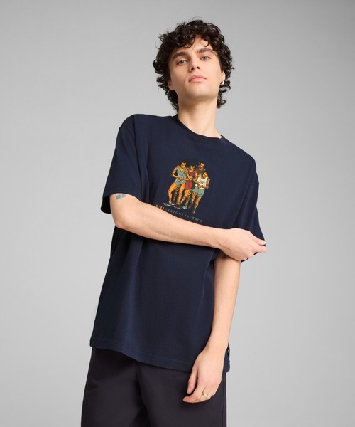 

Мужская футболка с коротким рукавом, графический принт "Марафон" PUMA, темно-синий