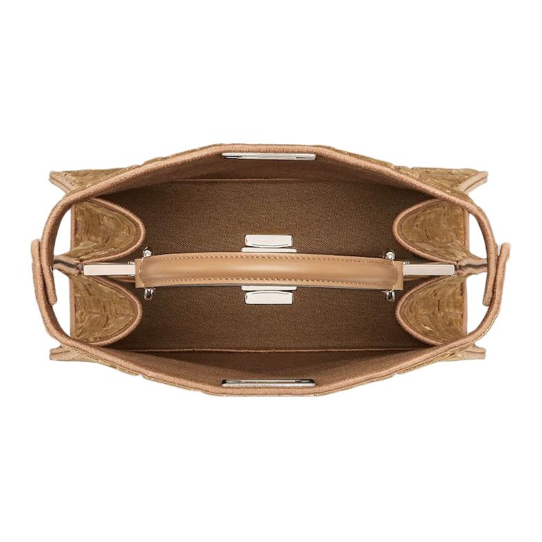 Fendi Женская сумка на одно плечо Peekaboo ISeeU из телячьей кожи, маленький размер, бежевый цвет — фото 3