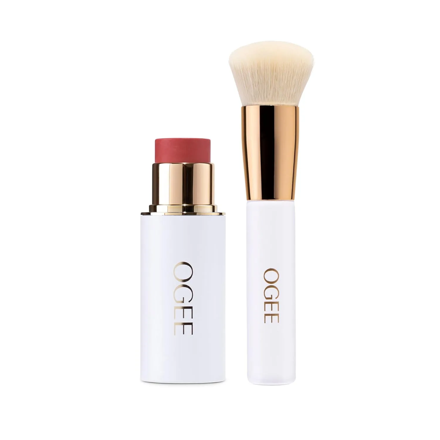 Набор Ogee Radiant Blush & Blend Bundle - скульптурирующий стик для лица цвета розового кварца + профессиональная кисть для растушевки, pink