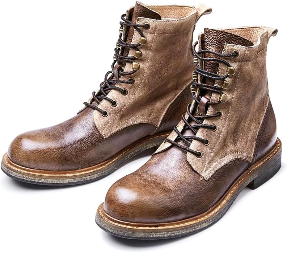 

Мужские кожаные ботинки ретро, шнуровка, мотоциклетные ботинки, вестерн, чукка (Размер: 8.5, Цвет: Карри) Gloeckyx, 8.5 Curry