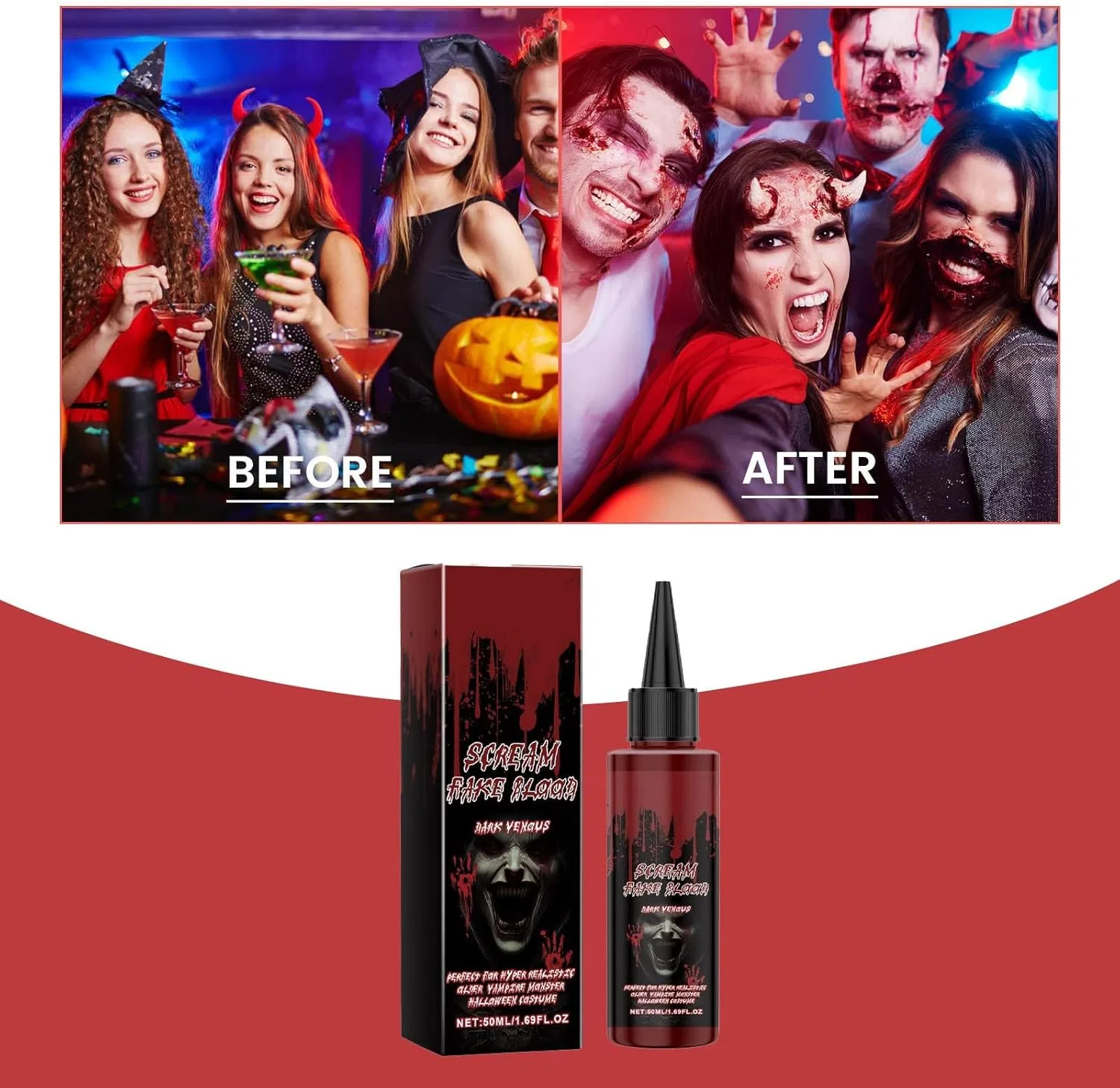 Набор спецэффектов для крови Halloween Fake Blood Coagulating Spray 50ml красный Generic — фото 3