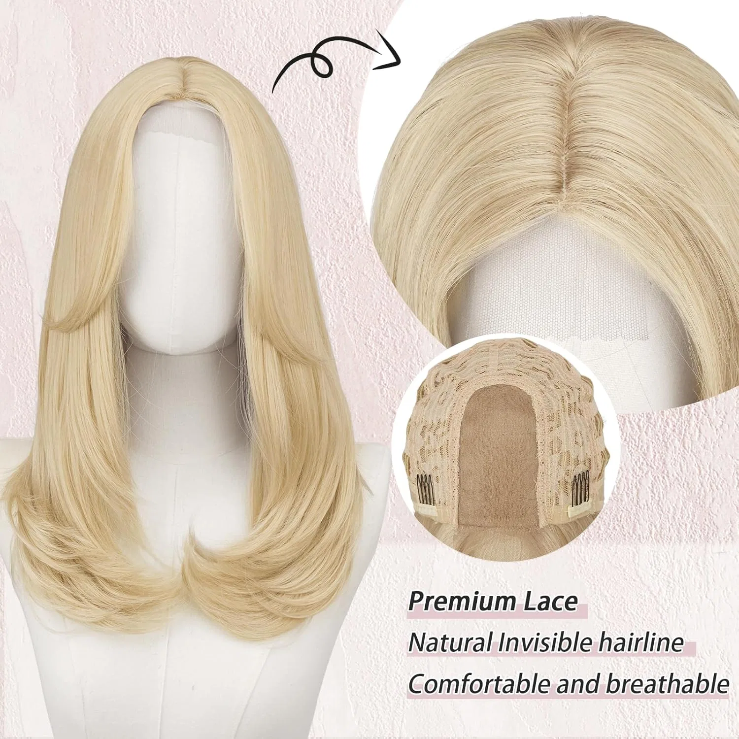 Женский парик FESHFEN Lace Front с челкой, 45 см, блонд Feshfen, Lace Front - Blonde — фото 3