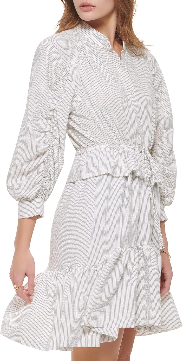 Женское спортивное платье Calvin Klein Essential с рюшами и струящейся тканью, Wht/Blk 1 — фото 3