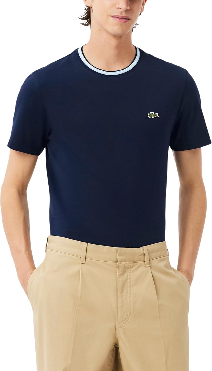 

Мужская хлопковая футболка Lacoste, стандартного кроя, с ребристым воротником, Navy Blue, Синий, Мужская хлопковая футболка Lacoste, стандартного кроя, с ребристым воротником, Navy Blue