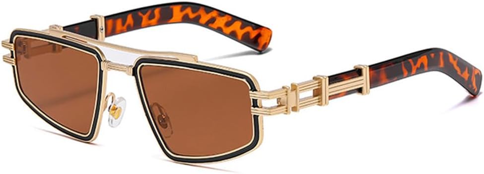 

Солнцезащитные очки UV400 с металлическими двойными перемычками, сине-розовыми линзами, в стиле панк, для женщин и мужчин, для бега и активного отдыха UYPTK, Golden Leopard Tea