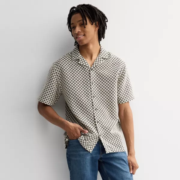 

Мужская рубашка в стиле кэмп с фактурной тканью Retrofit, цвет black checker