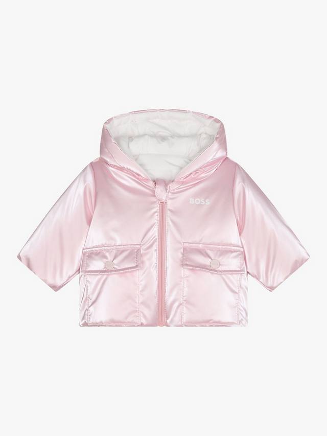 

Детская двусторонняя пуховая куртка boss с капюшоном HUGO BOSS, цвет Pink Pale