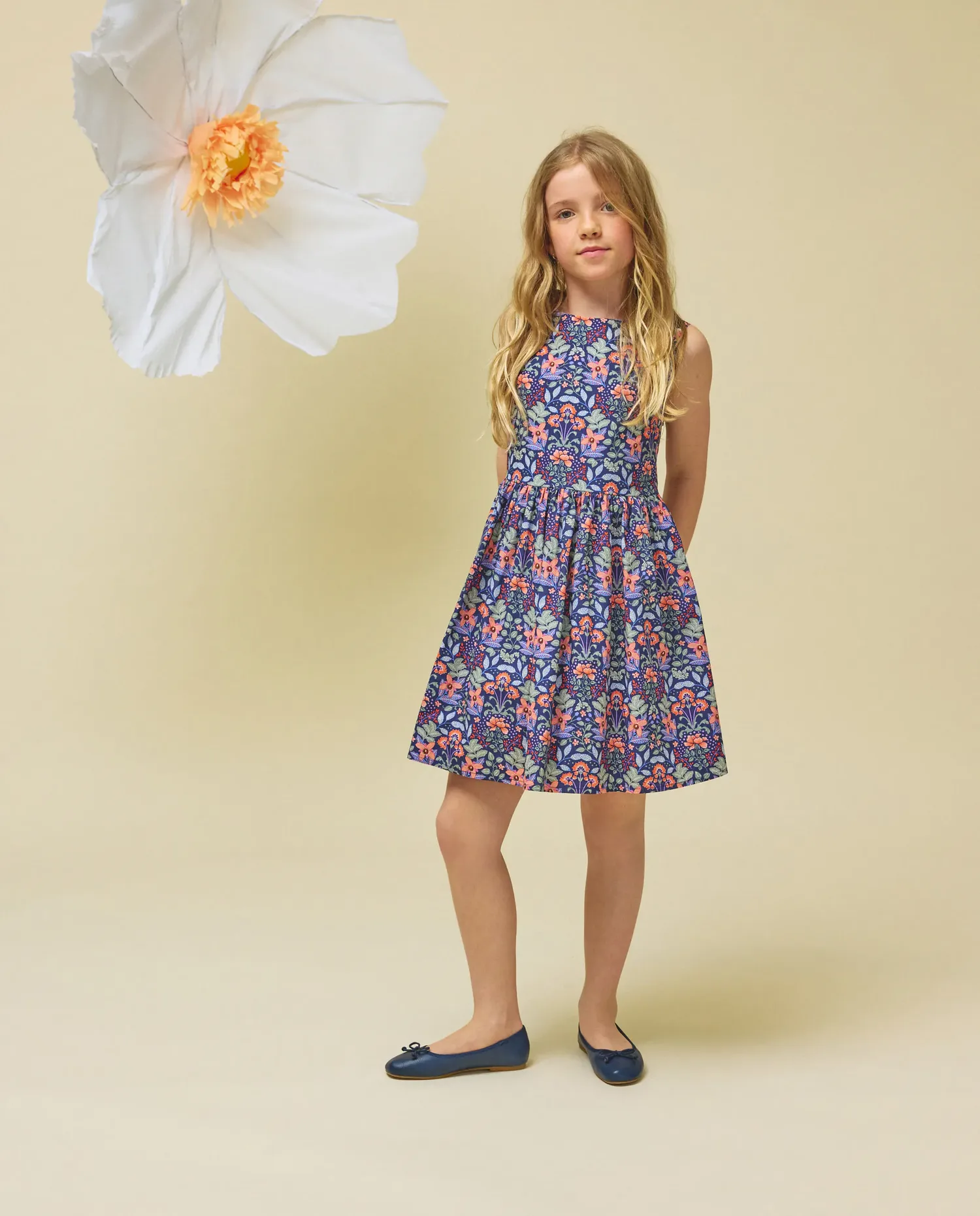 Детское платье из поплина с V-образной спинкой Kids El Corte Inglés, синий