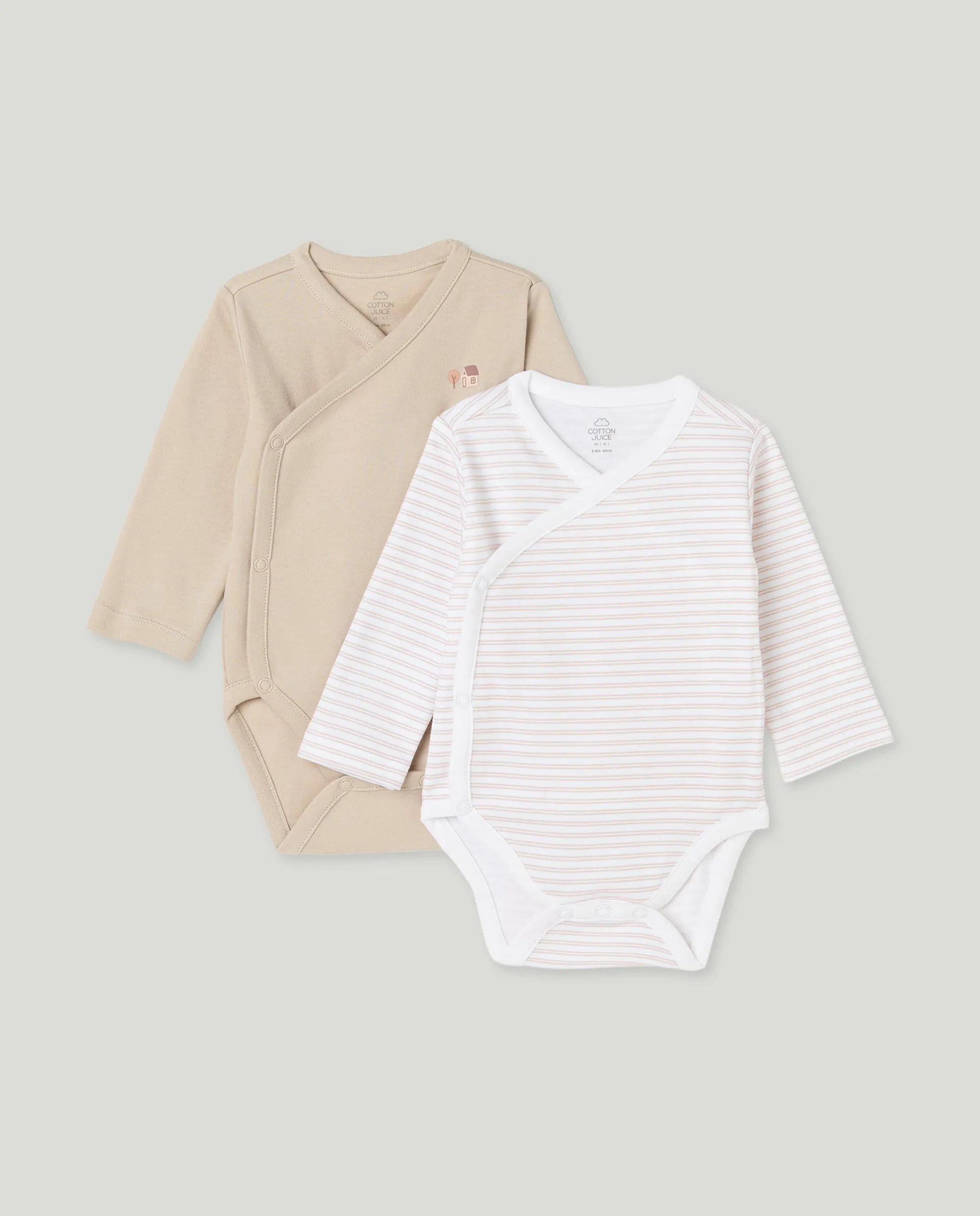 

Набор из двух боди для новорожденных с длинным рукавом Cotton Juice, коричневый