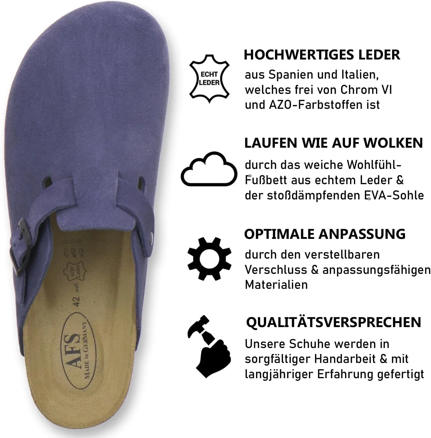 Мужские сабо AFS-Schuhe 3900, удобные домашние тапочки, кожаные тапочки, сделано в Германии, Azure — фото 2