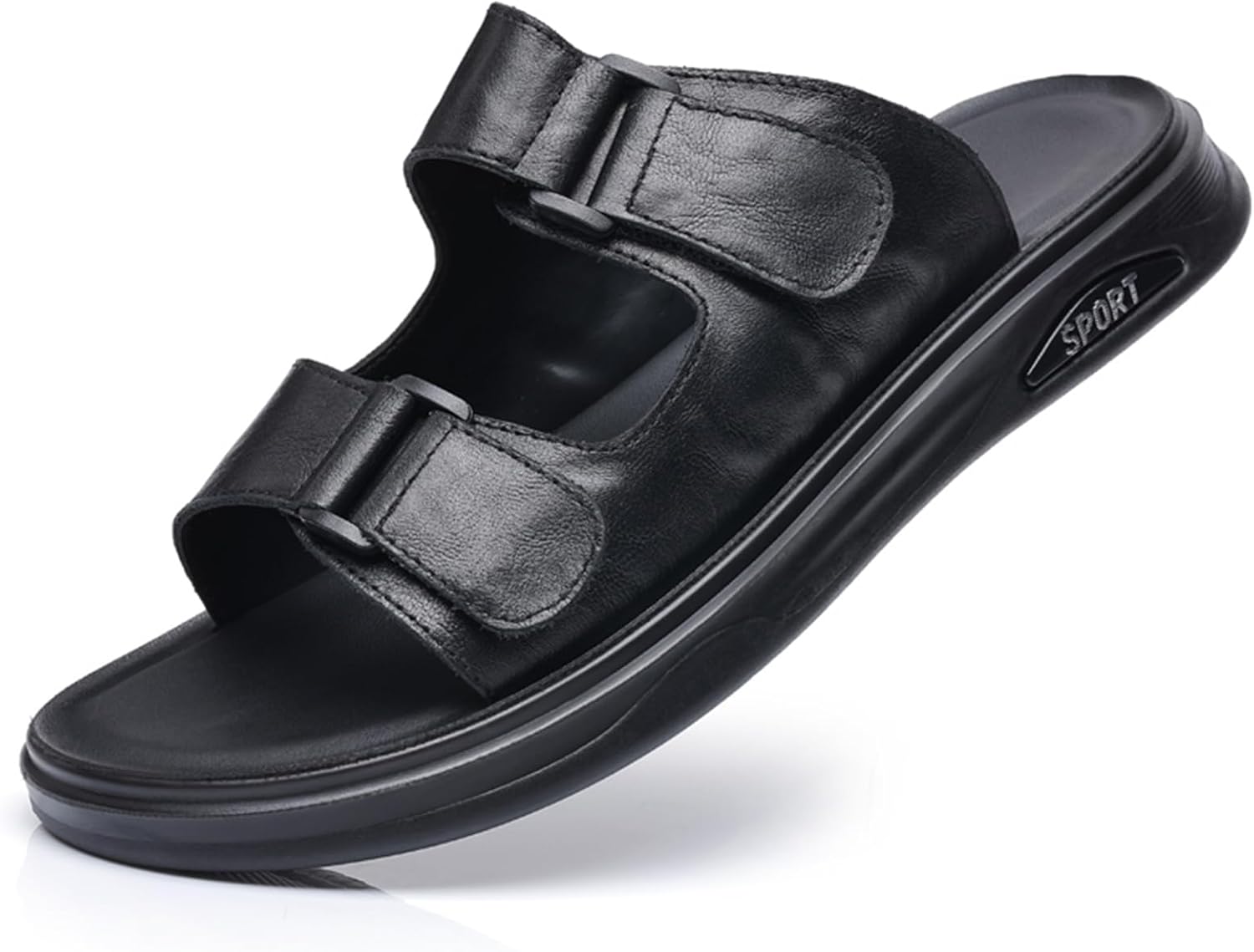 

Мужские сандалии Abborora на открытом воздухе из натуральной кожи с открытым носком для пляжа, черный