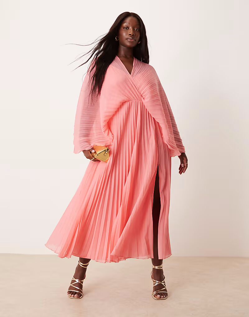 

Платье макси ASOS DESIGN Curve с накидкой и складками розового цвета ASOS Curve