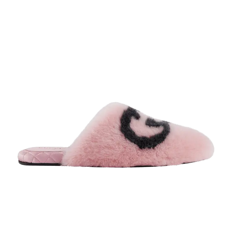 Шлепанцы Gucci Wmns Faux-Fur Slipper Interlocking G - Pink Black, розовый