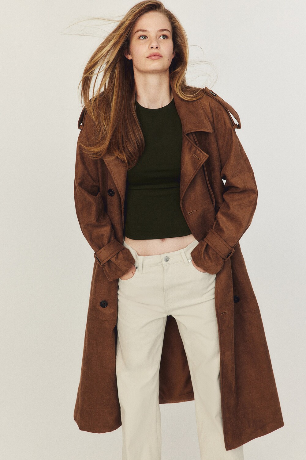 

Широкие брюки из твила H&M, бежевый