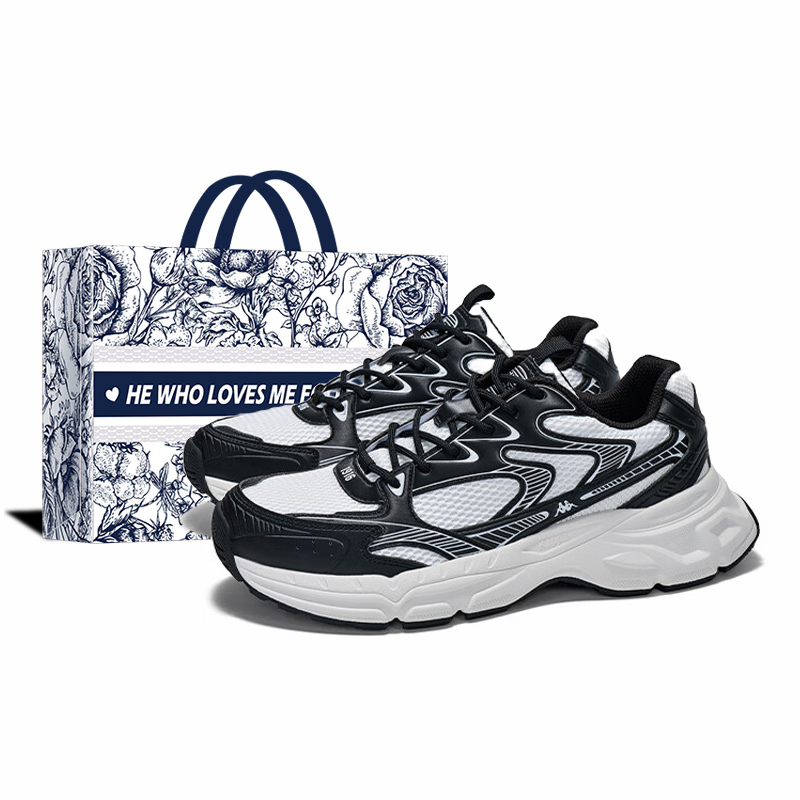 

Kappa Скользоустойчивые массивные кроссовки унисекс черно-белые, цвет Black White[Rose Shopping Bag]