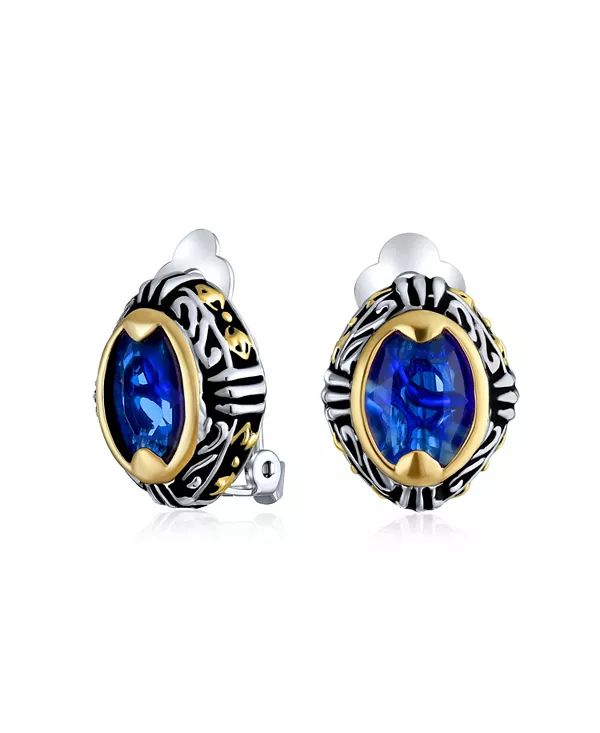 

Модные серьги-клипсы с овальными кристаллами в балийском стиле, не прокалываемые уши, разные цвета Bling Jewelry, blue