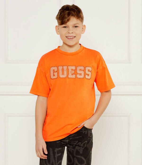 

Футболка детская Guess хлопковая с принтом, оранжевый