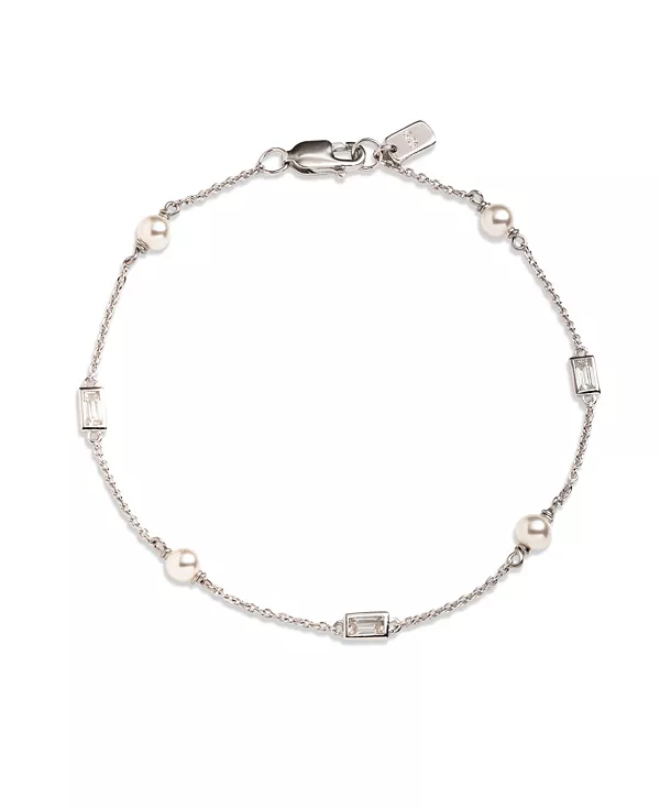 

Гибкий браслет из стерлингового серебра с кубическим цирконием и искусственным жемчугом Lauren Ralph Lauren, white