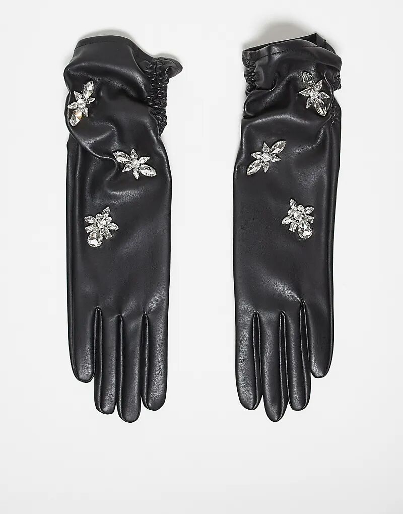 

Длинные перчатки ASOS DESIGN с драгоценными камнями черного цвета