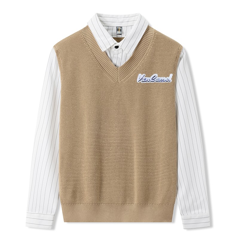 

Вязаный кардиган Unisex с лацканами, умеренный крой, двухчастный VanCamel, хаки