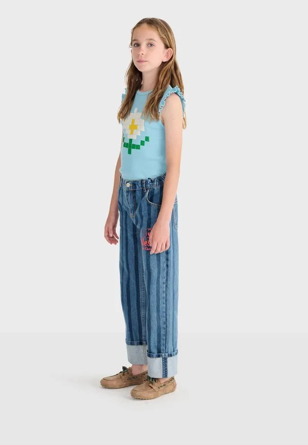 Футболка с принтом в виде пиксельных ромашек Bobo Choses, Light Blue — фото 3