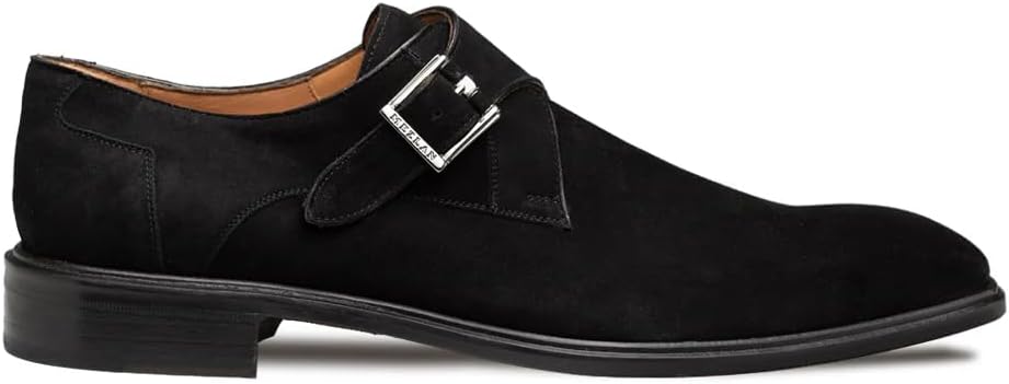 

Замшевые туфли-моны с ремешком - мужские нарядные туфли ручной работы из замши с ручной отделкой, с кожаной подошвой и стелькой с эффектом памяти - сделано в Испании Mezlan, черный