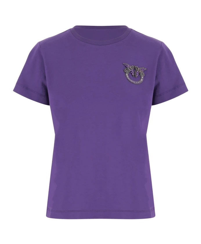 

Хлопковая футболка с вышивкой в виде птички-любовницы Pinko, фиолетовый