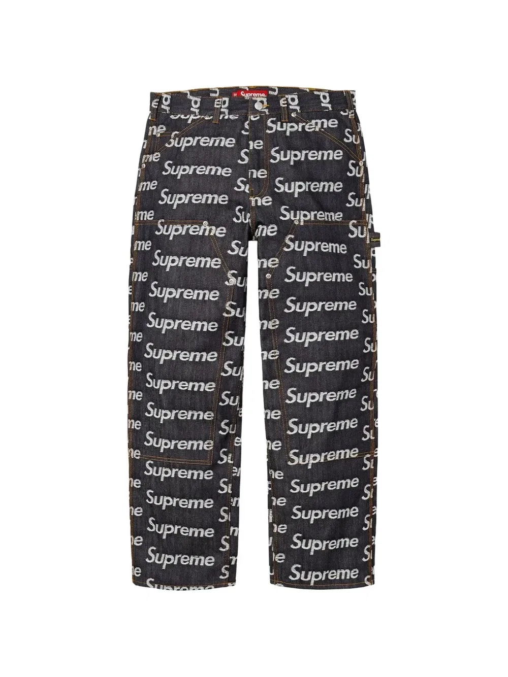 Джинсы с жаккардовым логотипом и двойными коленями Supreme, синий