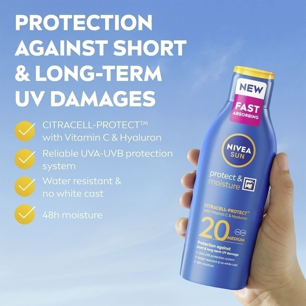 Защита от солнца и увлажнение, солнцезащитный крем SPF 20+ Nivea, 200 мл — фото 2