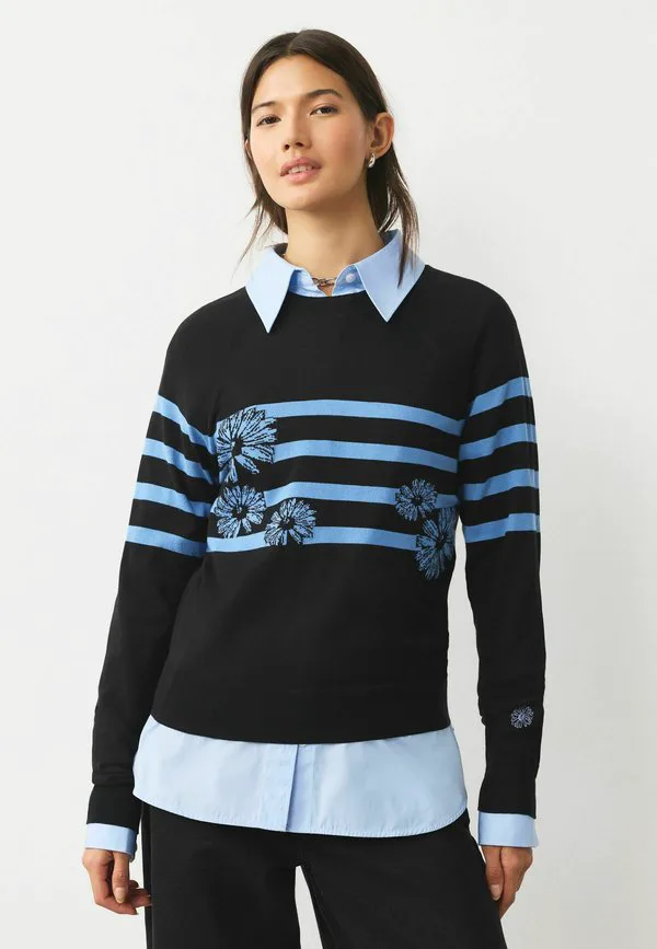 Высокий мягкий джемпер с круглым вырезом Next, Black Blue Floral Stripe