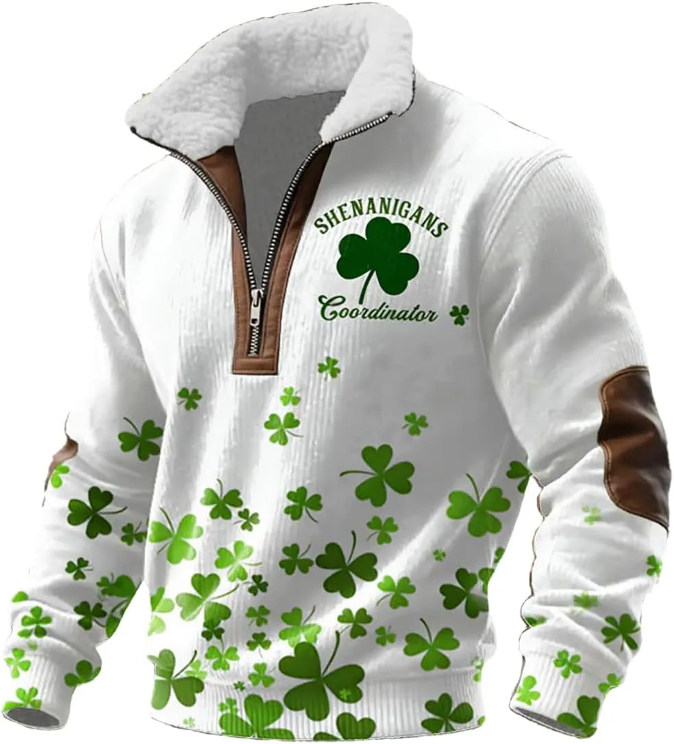 

Мужской свитшот с принтом St Patrick, жаккард и меховым воротником