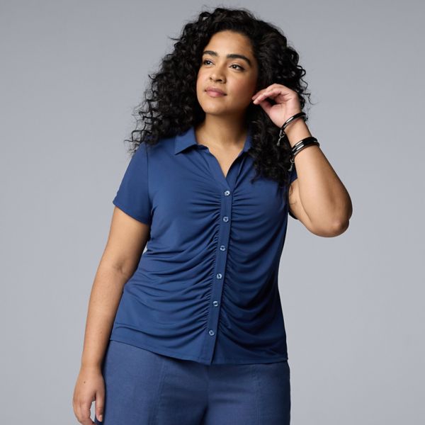 

Рубашка больших размеров с рюшами спереди Simply Vera Vera Wang, цвет moonbeam blue