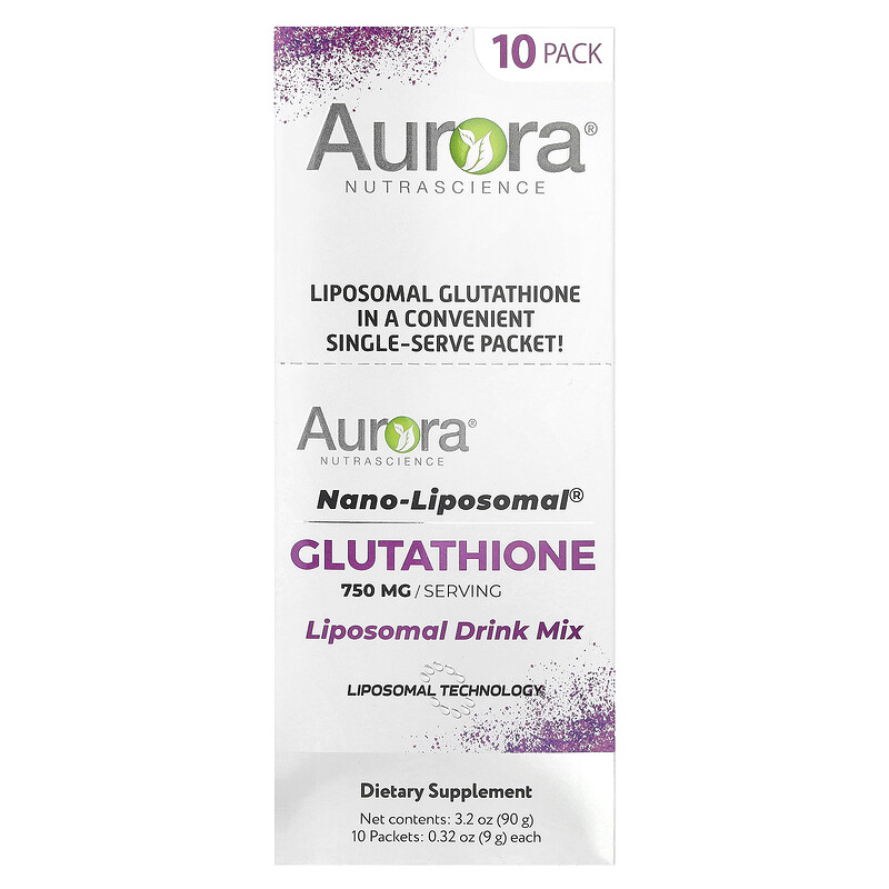 

Aurora Nutrascience, Nano-Liposomal, глутатион, липосомальная смесь для приготовления напитка, 750 мг, 10 пакетиков по 9 г (0,32 унции)
